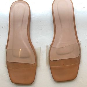 Women size 7 PrettyLittleThing Tan Wide Fit Strap Mule Sandals